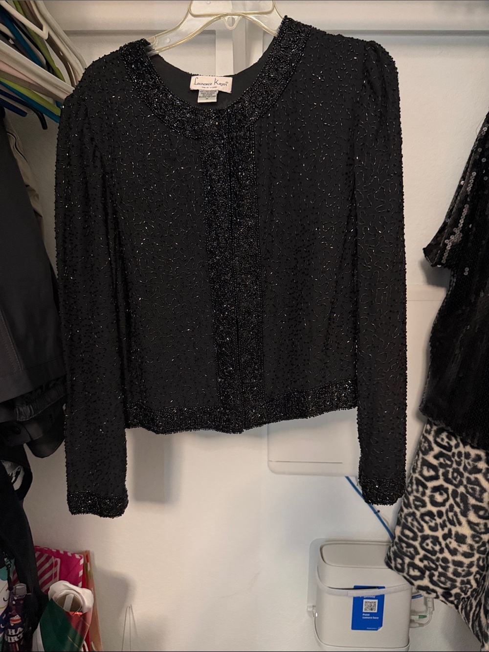 Laurence Kazar Black Beaded Cropped Jacket